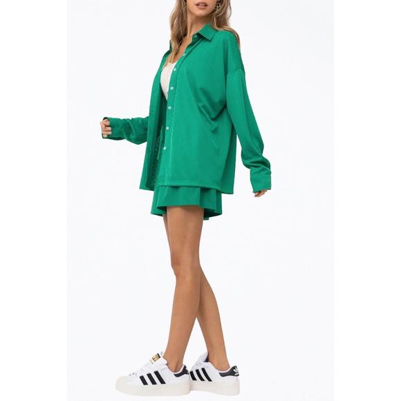 NEW PRETTY GARBAGE oversized checkered stretch-jersey shirt in green - Picture 2 of 4